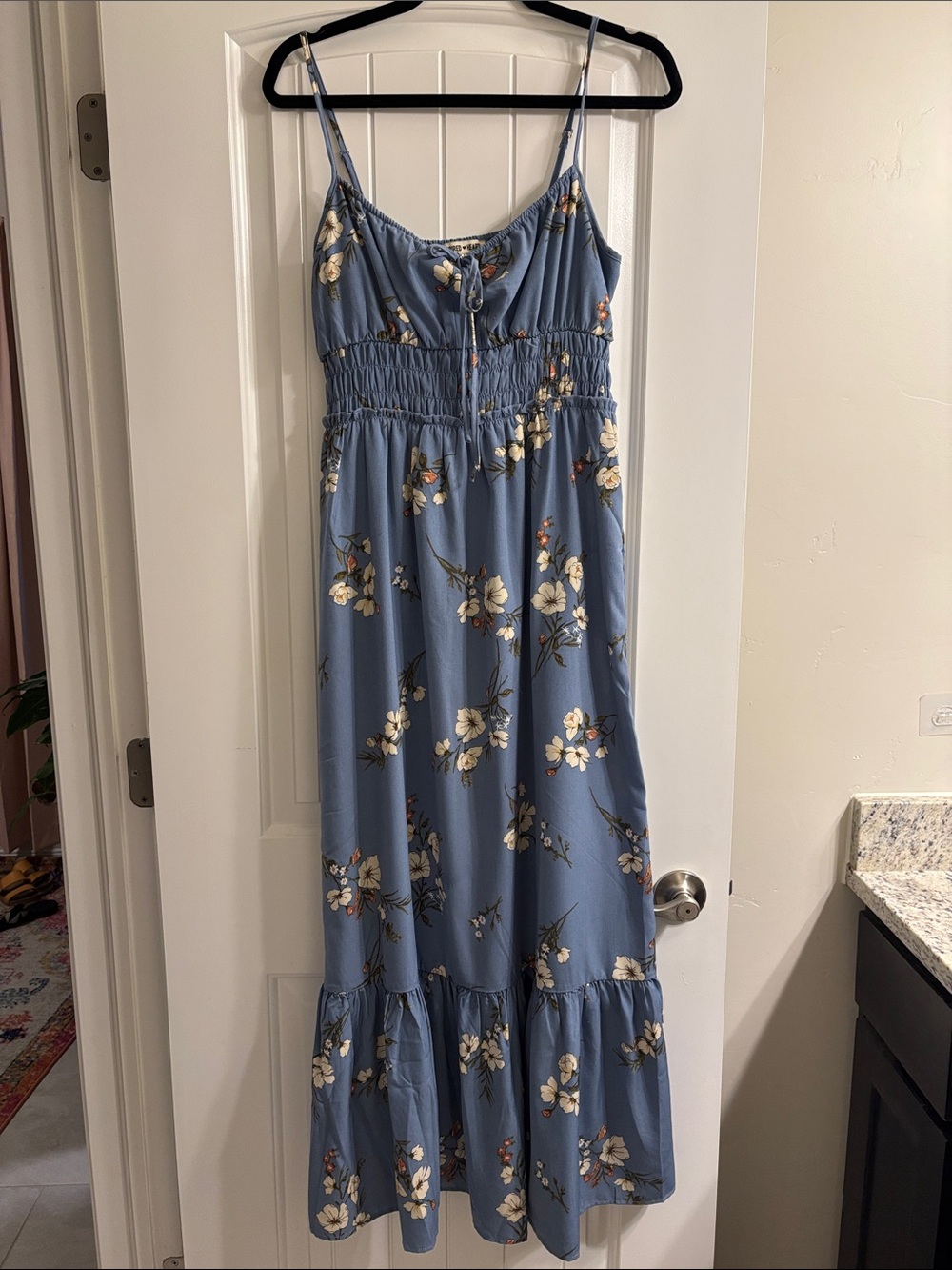Blue Floral Spaghetti‑Strap Maxi Dress